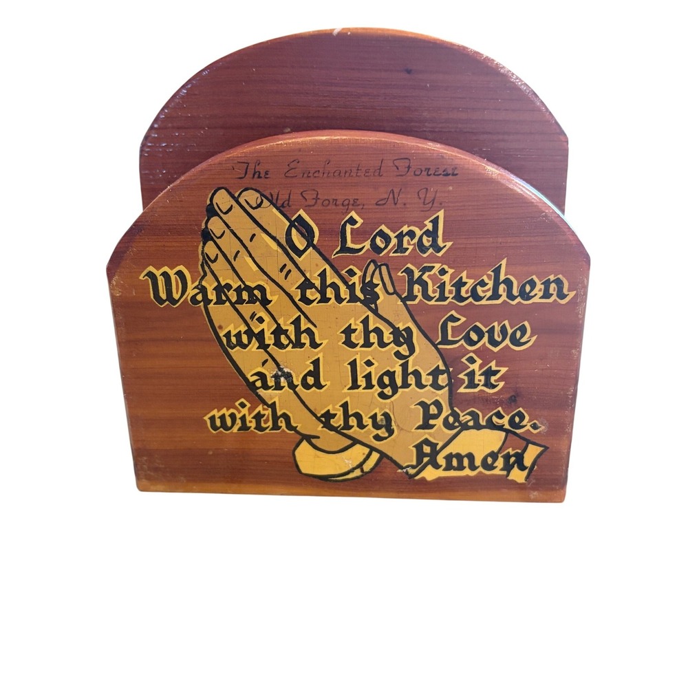 Vintage Wooden Napkin Holder Lord Warm This Kitchen Prayer Old Forge NY